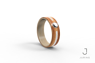 Prstene - Zásnubný drevený prsteň Oliva & mramor & zirkón - 14876640_