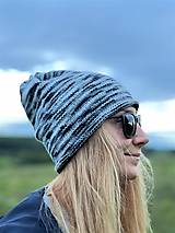 Čiapky, čelenky, klobúky - Šedomodrá  melírová čiapka - 14880827_