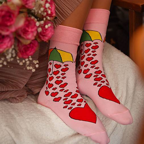 (L05) Ponožky lásky dážď ružové