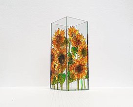 Dekorácie - Sklenená váza hranatá - slnečnice - 14882727_