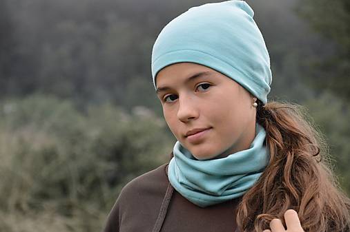 Detské čiapky - 100% merino Celoročný tenší set - light mint - 14891209_