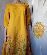 Šaty - Maľované ľanové šaty s rukávom " Kvietky lúk a lesov" - 14896785_