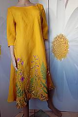 Šaty - Maľované ľanové šaty s rukávom " Kvietky lúk a lesov" - 14896788_