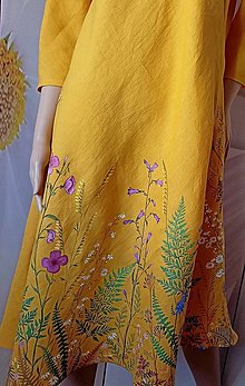 Šaty - Maľované ľanové šaty s rukávom " Kvietky lúk a lesov" - 14896784_