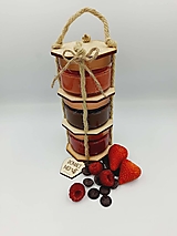 Včelie produkty - Ochutené medíky v drevenom stojane (jahodový, malinový a kakaový) - 14894971_