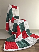 Úžitkový textil - Patchwork deka 180x110cm z Alize Puffy červeno-zeleno-biela - 14896455_