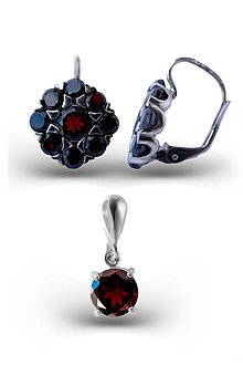 Sady šperkov - Súprava strieborných šperkov s granátmi v tvare kvetu - 14896211_