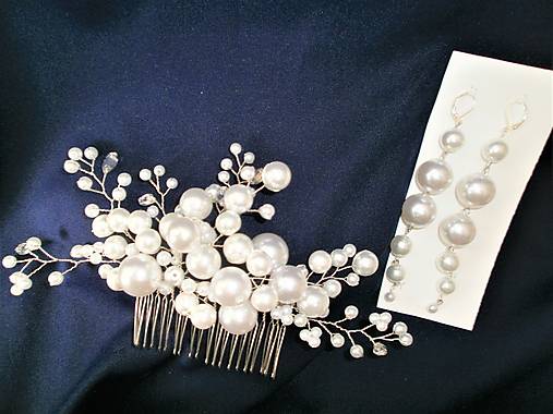 Ozdoby do vlasov - Hrebienok z perličiek a visiace náušničky - 14899601_