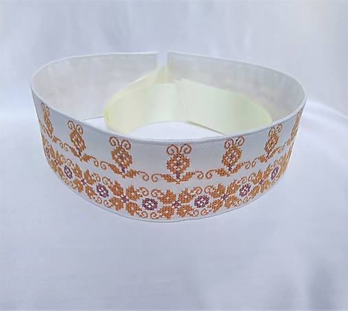 Opasky - Folk opasok ručne vyšívaný oranžovo-hnedý (Dámsky opasok dĺžky 63 cm) - 14902872_