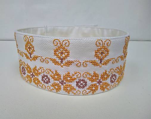 Opasky - Folk opasok ručne vyšívaný oranžovo-hnedý (Detský opasok dĺžky 52 cm) - 14902909_