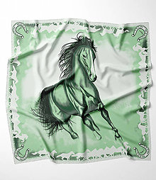 Šatky - Hodvábna šatka Kôň v zelenej farbe, 90 x 90cm - 14903682_