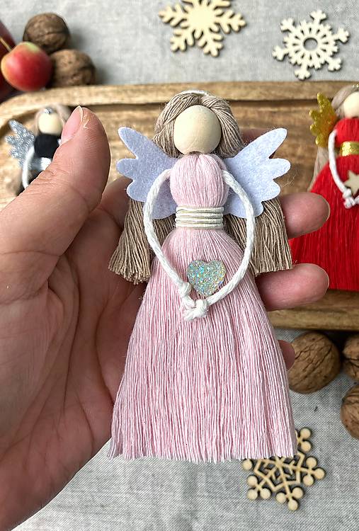  - Farebný vianočný anjelik - ozdoba (Ružová) - 14908363_