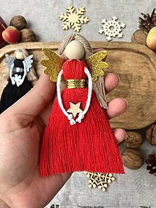 Dekorácie - Farebný vianočný anjelik - ozdoba (Červená) - 14908361_