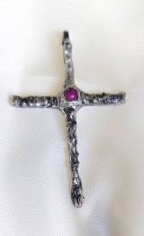 Iné šperky - krížik s matným fialovým achátom - 14909770_