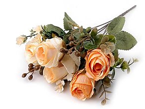 Polotovary - Umelá kytica ruže (Oranžová) - 14907696_