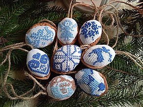 Dekorácie - Vyšívané Vianočné oriešky modré - 14909888_