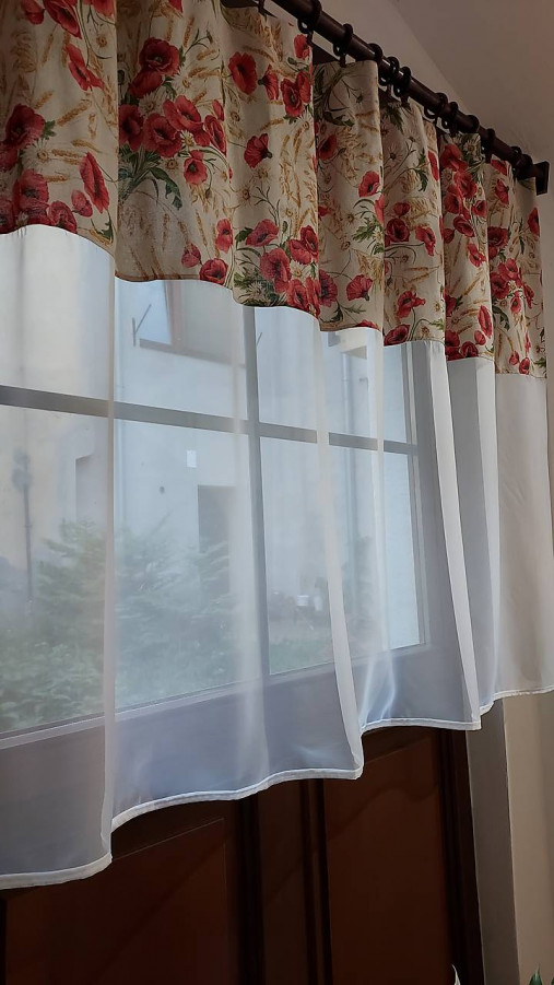 Úžitkový textil - Závesy maky a obilie (Kombinovaná záclona 2m×1.2m) - 14913839_