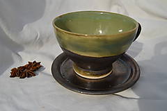 Nádoby - Šálka zelená medienková, s bronzovou nožičkou, cca. 4,5 dcl, kamenina. - 14911694_