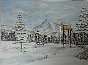 Obrazy - Kriváň v zime...(akvarel) - 14914182_