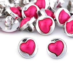 Galantéria - Plastový gombík srdce 11 mm (5ks) - ružová - 14912395_