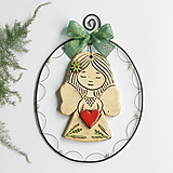 Dekorácie - vianočný anjelik so zelenou mašličkou - 14914909_