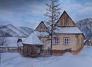 Obrazy - Zima vo Vlkolínci...(akvarel) - 14917555_