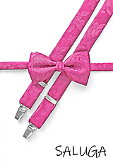 Pánske doplnky - Luxusný pánsky motýlik a traky  - cyklamenový - ružový - vzorovaný - svadobný - 14915557_