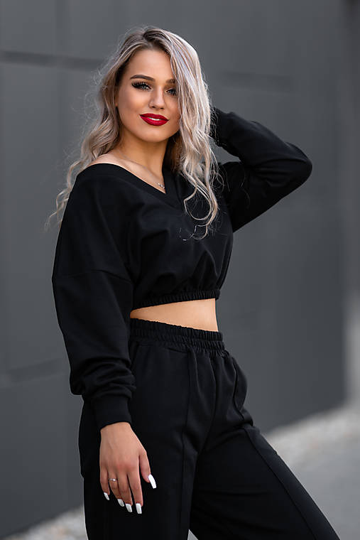 Mikiny - Crop mikina ONYX - 14917297_