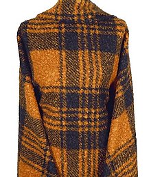 Bundy a kabáty - Vlnený žltý zimný kabát (rôzne farby) (Oranžovo-čierne káro) - 14916229_