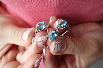 Sady šperkov - Súprava strieborných šperkov v tvare kvapky s topásovou švajčiarskou modrou - 14915804_