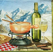 Iné doplnky - S1187 - Servítky - hory, víno, fondue, káro, syr, pohár, vrchy, piknik - 14919705_
