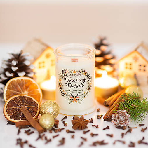  - AKCIA - Sviečka s DREVENÝM knôtom zo sójového vosku - Vianočný Darček (sviečka 305g/125g vosk 30hod) - 14918782_