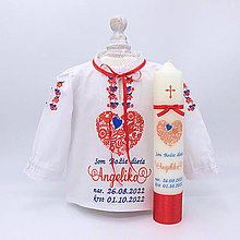 Detské oblečenie - Košieľka na krst v ľudovom štýle dievčenská dlhý rukáv (set košieľka + sviečka +SBD + darčeková krabica) - 14923955_