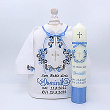 Detské oblečenie - Folklórna košieľka na krst modrá (set košieľka + sviečka + SBD + darčeková krabica) - 14924033_