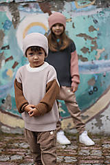 Detské oblečenie - Detský merino sveter Pierko - colorblock pieskový - 14923433_