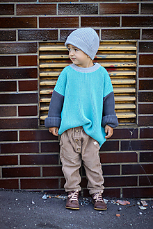 Detské oblečenie - Detský merino sveter Pierko - colorblock azúrový - 14923518_