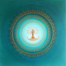 Obrazy - Mandala STROM ŽIVOTA (smaragd-gold) 80 x 80 - 14926435_