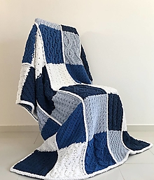 Úžitkový textil - Patchwork deka 180x120cm z Alize Puffy Fine modro-šedo-biela - 14925096_