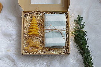Úžitkový textil - Darčekové balenie-utierka,ozdoba a sviečka zo včelieho vosku - 14931057_