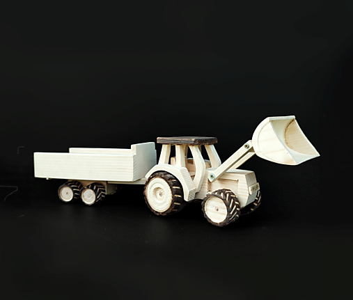 Hračky - Drevený traktor s vlečkou a lyžicou - 14929410_