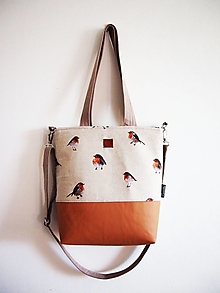 Veľké tašky - Veľká režná taška - vtáky s karamelovou - 14932883_