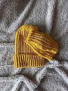 Rukavice - SET - horčicovo žltá vlnená čiapka a bezprstové rukavice - 14932280_