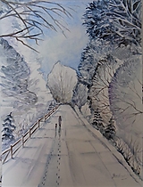 Obrazy - Na prechádzke v zime...(akvarel) - 14938588_