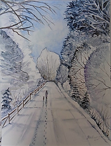 Obrazy - Na prechádzke v zime...(akvarel) - 14938588_