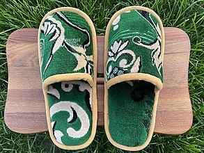 Ponožky, pančuchy, obuv - Zelené papuče so vzorom - 14939031_