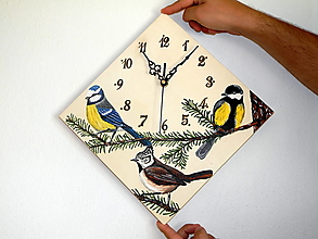 Hodiny - Maľované hodiny so sýkorkami - 14936431_