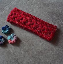 Čiapky, čelenky, klobúky - Zimná červená pletená čelenka - 14936783_