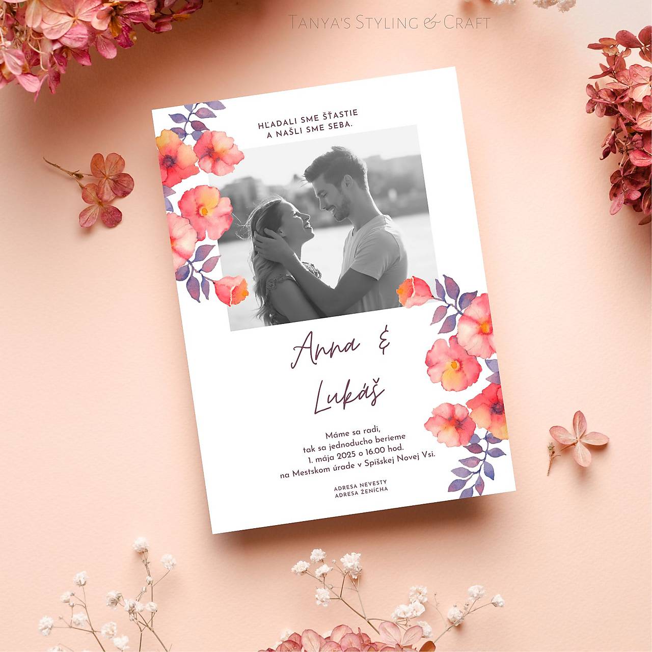 Kvetinkové svadobné oznámenie