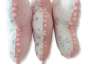 Detský textil - VÝPREDAJ - Obláčikový vankúšik (Zlaté bodky na bielom + ružová bavlna, biele bodky) - 14941118_