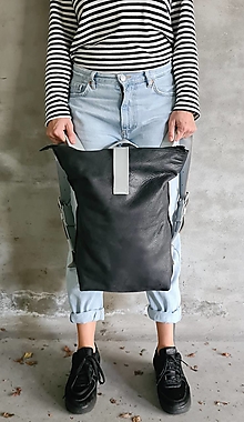 Batohy - ČIERNY kožený ruksak - 14941554_